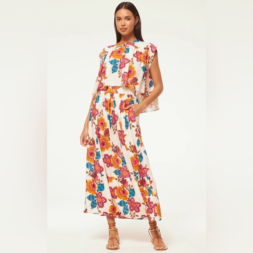 MISA Los Angeles Alina Top Limor Maxi Skirt Floral Linen Blend Sz S NWT